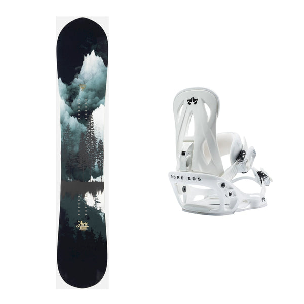 This is an image of Rossignol Airis Snowboard with Rome Shift Bindings