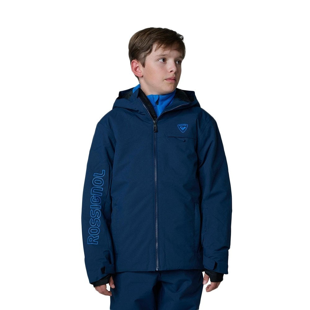 Rossignol Junior Ski Jacket ski jacket -- front view on model showing insulated shell and hood at Willis Ski and Board