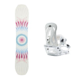 This is an image of Rossignol Meraki Snowboard 2026 with Rome Shift Bindings