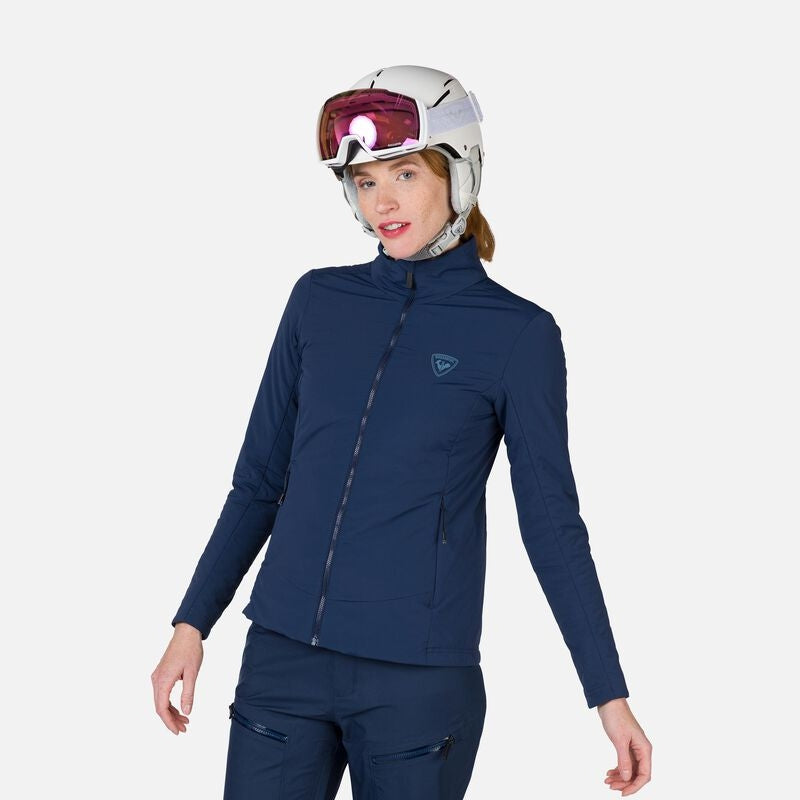 Rossignol Opside Womens Jacket 2024 ski jacket -- front view on model showing insulated shell and hood at Willis Ski and