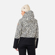Rossignol Rochrun Womens Jacket 2026 ski jacket -- Wild Leopard colorway front view on model with hood and cuffs