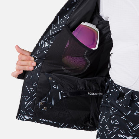 Rossignol Staci Pr Puffy Womens Jacket ski jacket -- Black colorway back view showing articulated powder skirt and fit