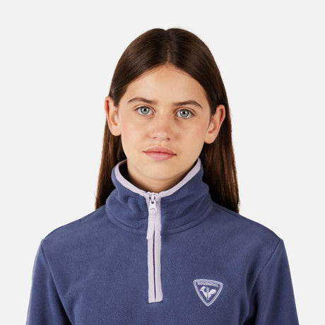 Rossignol Strawpile Junior Hz Fleece 2026 mid layer -- True Night Blue 8 colorway front view on model