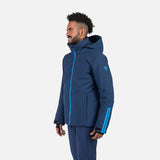 Rossignol Strawpile Mens Jacket ski jacket -- Dark Navy colorway front view on model with hood and cuffs