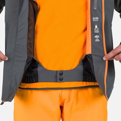Rossignol Strawpile Mens Jacket 2026 ski jacket -- Onyx Grey colorway back view showing articulated powder skirt and fit