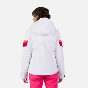 Rossignol Strawpile Womens Jacket ski jacket -- White colorway front view on model with hood and cuffs