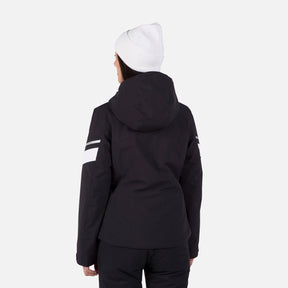 Rossignol Strawpile Womens Jacket 2026 ski jacket -- Black colorway front view on model with hood and cuffs