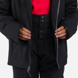 Rossignol Wispile Junior Jacket ski jacket -- Black 8 colorway detail view of hood lining and wrist cuff design
