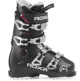 Roxa R Fit W Sport women's ski boot in black with silver buckles, side view showing the Roxa name, the Big Fit label and a dial.