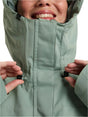 Roxy Illumine Womens Jacket ski jacket -- Lily Pad colorway front view on model with hood and cuffs