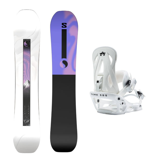 Salomon Bliss Snowboard 2026 alpine binding -- With Rome Shift Bindings colorway top view showing toe and heel piece
