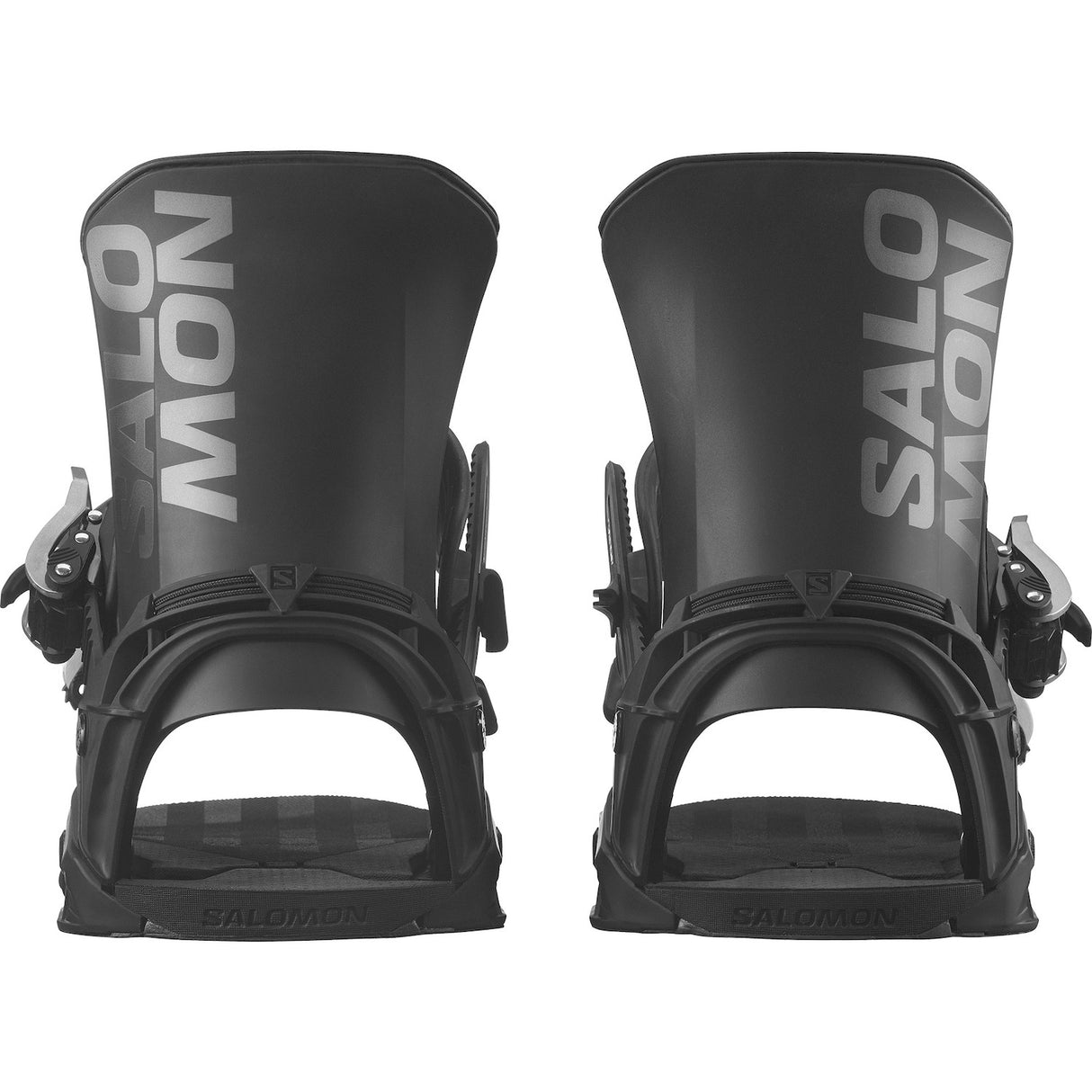 Salomon District Snowboard Bindings snowboard binding -- Black Med colorway top view showing highback and straps