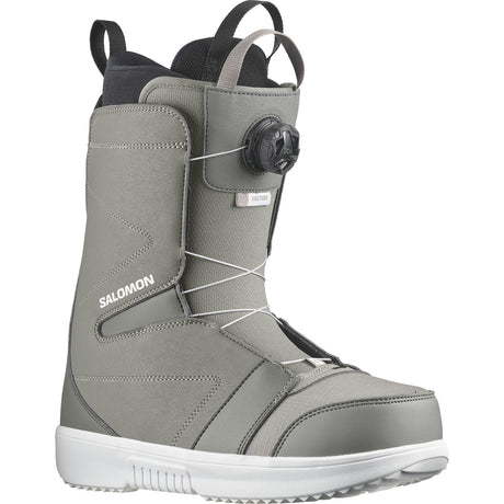Salomon Faction Boa Snowboard Boots snowboard boot -- Gray Pewter colorway outside profile showing lacing closure
