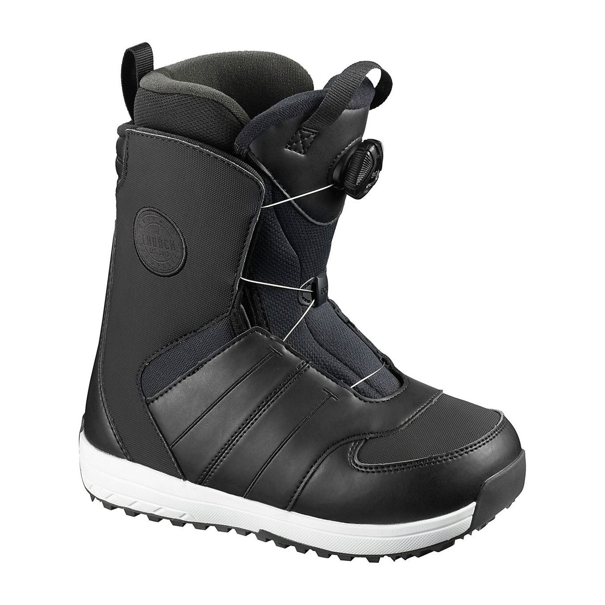 Salomon Launch Boa Snowboard Boots snowboard boot -- Black 3 5 colorway outside profile showing lacing closure