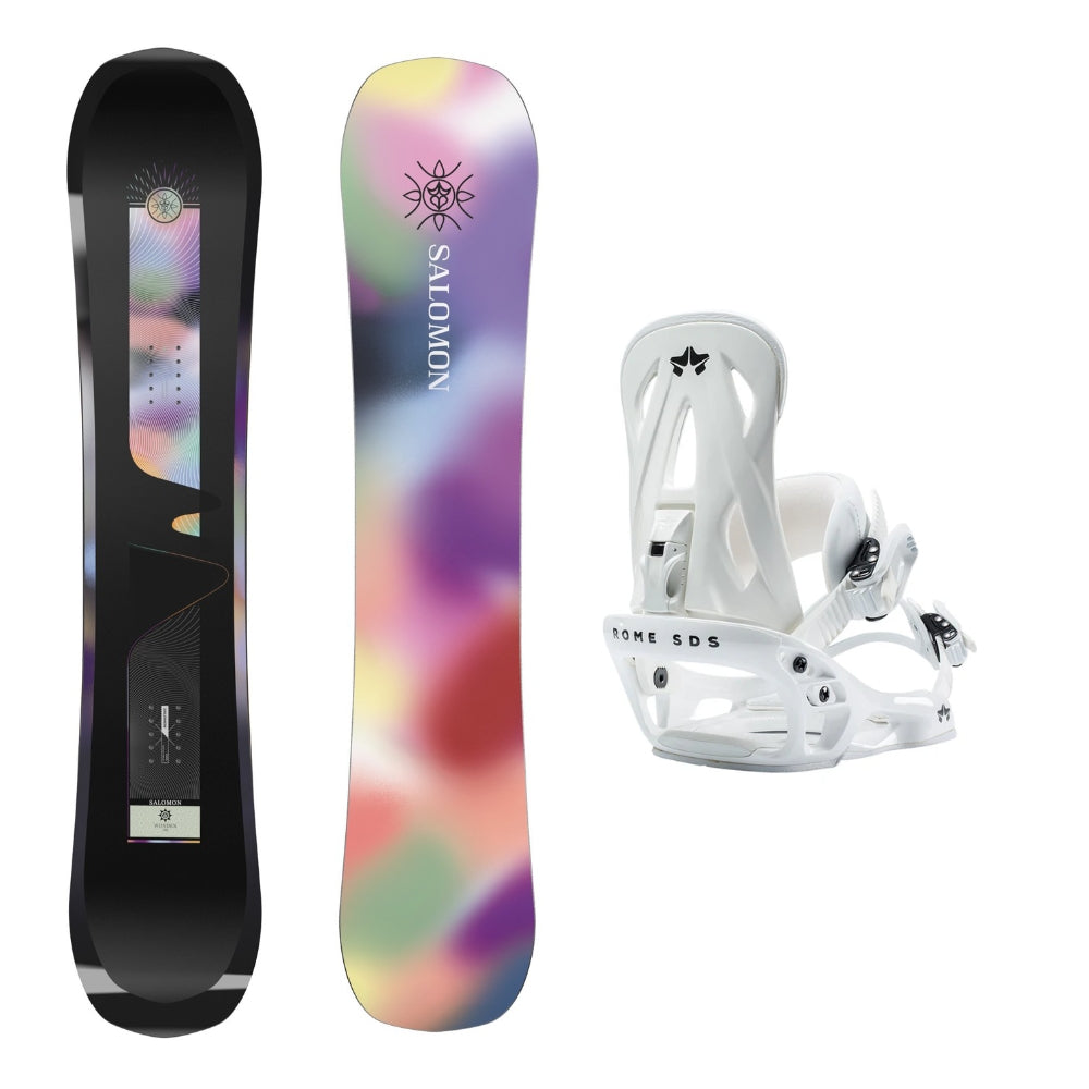 Salomon Wonder Snowboard 2026 alpine binding -- With Rome Shift Bindings colorway top view showing toe and heel piece