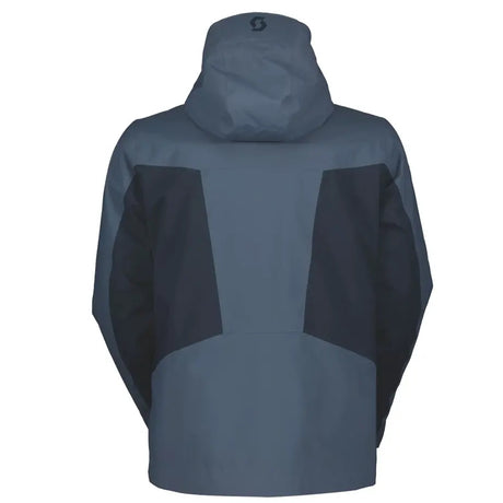 Scott Ultimate Drx Mens Jacket ski jacket -- Dark Blue colorway front view on model with hood and cuffs