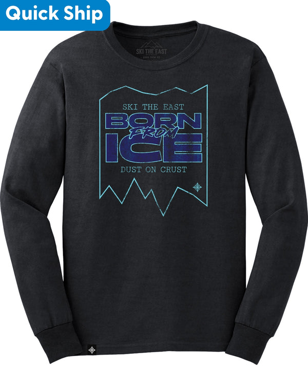 This is an image of Ski The East Dust On Crust Long Sleeve Tee Shirt
