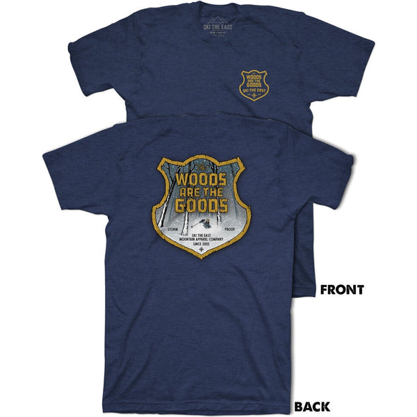 This is an image of Ski The East Woods are the Goods Tee Shirt