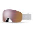 Smith Skyline goggles with a rose gold Chromapop lens, front view of the frameless lens and the white strap with the Smith name.