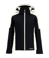 Spyder Andorra Womens Jacket ski jacket -- front view on model showing insulated shell and hood at Willis Ski and Board