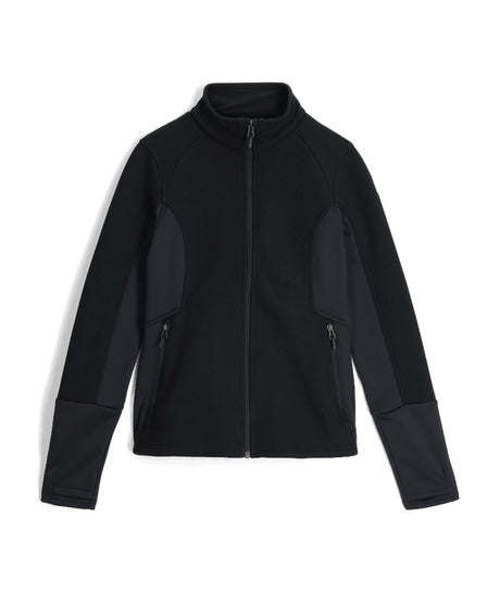 Spyder Bandita Womens Jacket ski jacket -- front view on model showing insulated shell and hood at Willis Ski and Board