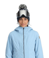 Spyder Cascade Womens Jacket ski jacket -- Blue Drift 4 colorway detail view of hood lining and wrist cuff design