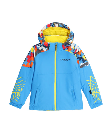 Spyder Challenger Toddler Jacket ski jacket -- front view on model showing insulated shell and hood at Willis Ski and Board