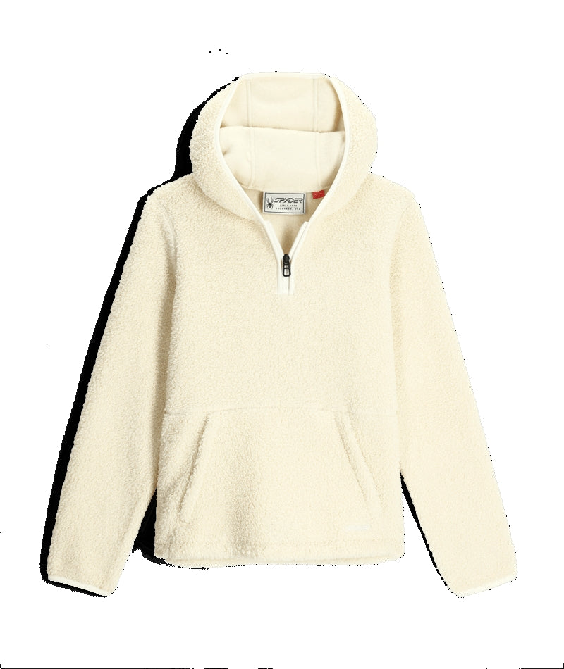 Spyder Cloud Fleece Womens Hoodie mid layer -- front view on model showing mid layer insulation