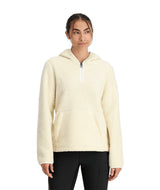 Spyder Cloud Fleece Womens Hoodie mid layer -- Vanilla Latte colorway front view on model