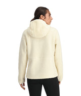 Spyder Cloud Fleece Womens Hoodie mid layer -- Vanilla Latte colorway front view on model