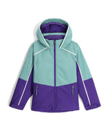 Spyder Conquer Junior Jacket ski jacket -- front view on model showing insulated shell and hood at Willis Ski and Board