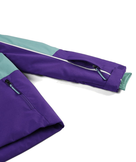 Spyder Conquer Junior Jacket ski jacket -- Sea Glass colorway outside profile showing zippered pockets and seams