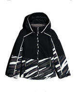 Spyder Conquer Junior Jacket ski jacket -- Tiger Polar colorway lifestyle view showing full jacket silhouette