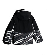 Spyder Conquer Junior Jacket ski jacket -- Tiger Polar colorway front view on model with hood and cuffs