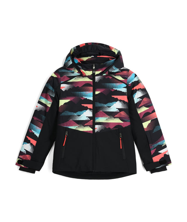 Spyder Conquer Junior Jacket 2026 ski jacket -- front view on model showing insulated shell and hood at Willis Ski and Board