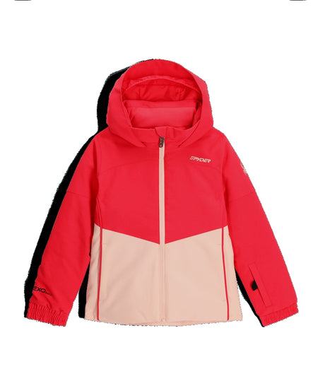 Spyder Conquer Toddler Jacket ski jacket -- front view on model showing insulated shell and hood at Willis Ski and Board