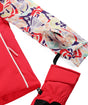 Spyder Conquer Toddler Jacket ski jacket -- Buterfly Multi 5 colorway back view showing articulated powder skirt and fit