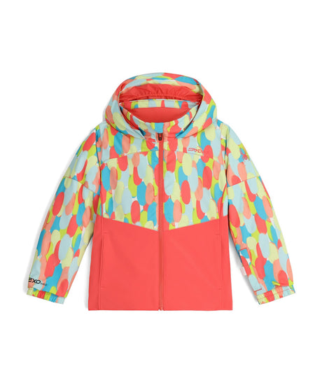 Spyder Conquer Toddler Jacket 2026 ski jacket -- front view on model showing insulated shell and hood at Willis Ski and