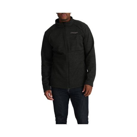 Spyder Encore Mens Jacket ski jacket -- Black colorway front view on model with hood and cuffs