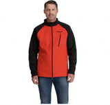 Spyder Encore Mens Jacket ski jacket -- Volcano colorway front view on model with hood and cuffs