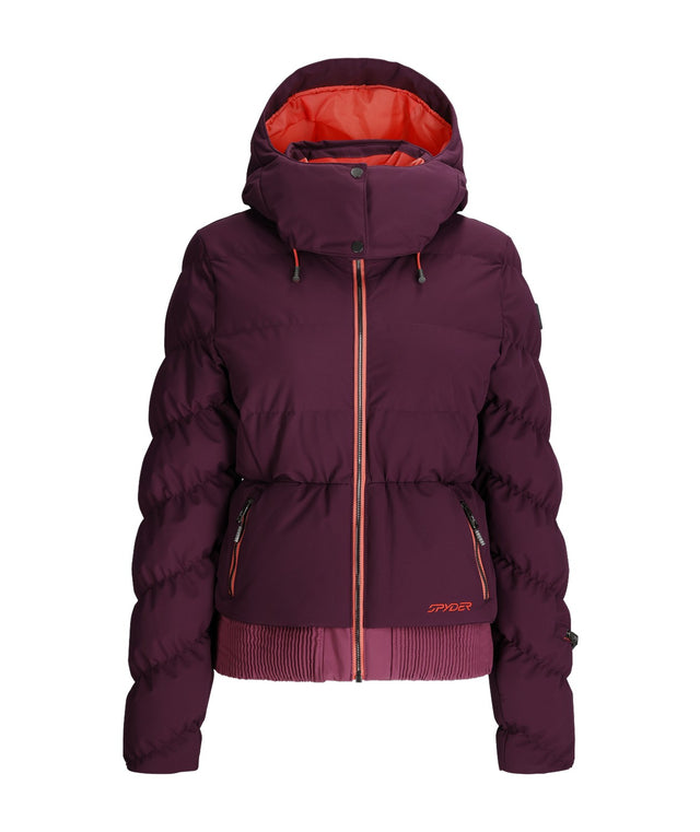 Spyder Haven Womens Jacket 2026 ski jacket -- front view on model showing insulated shell and hood at Willis Ski and Board