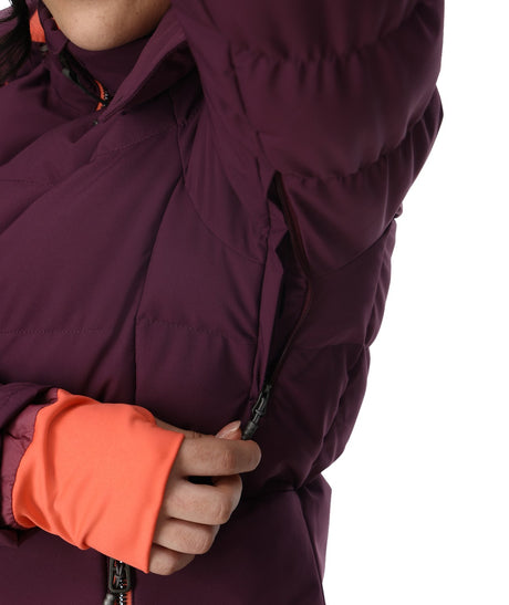 Spyder Haven Womens Jacket 2026 ski jacket -- Plum 4 colorway back view showing articulated powder skirt and fit
