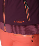 Spyder Haven Womens Jacket 2026 ski jacket -- Plum 6 colorway detail view of hood lining and wrist cuff design