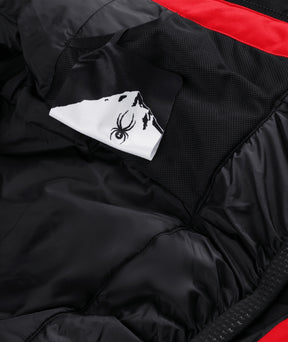 Spyder Leader Junior Jacket ski jacket -- Spyder Red colorway back view showing articulated powder skirt and fit