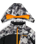 Spyder Leader Junior Jacket 2026 ski jacket -- Black colorway front view on model with hood and cuffs