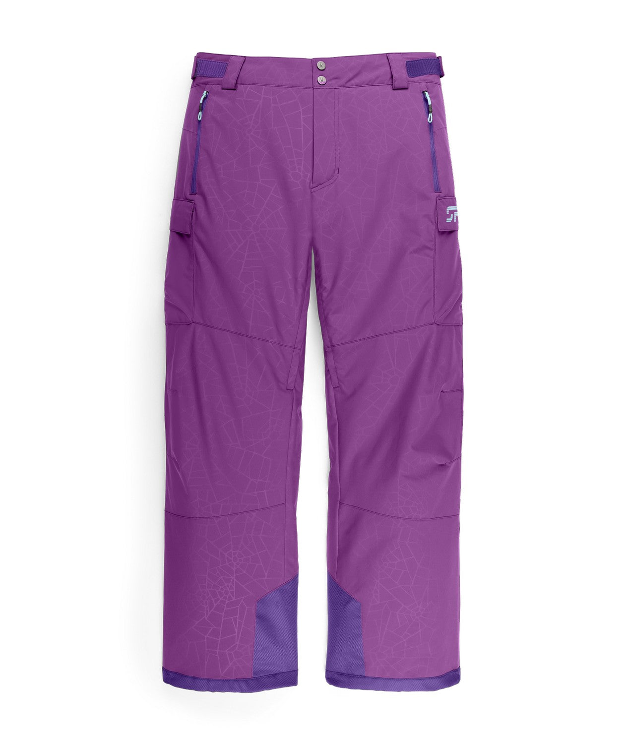 Spyder Lift Mens Pant 2026 ski pant -- Glitch Purple colorway boot gaiter and cuff detail