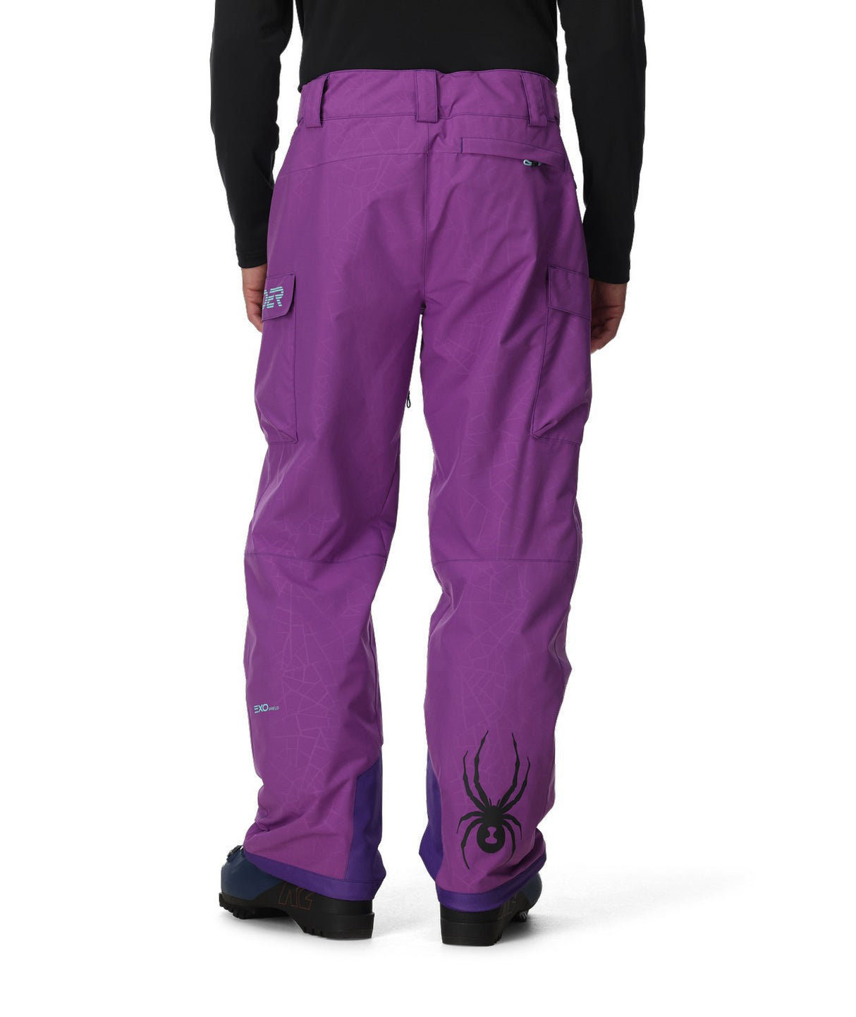 Spyder Lift Mens Pant 2026 ski pant -- Glitch Purple colorway boot gaiter and cuff detail
