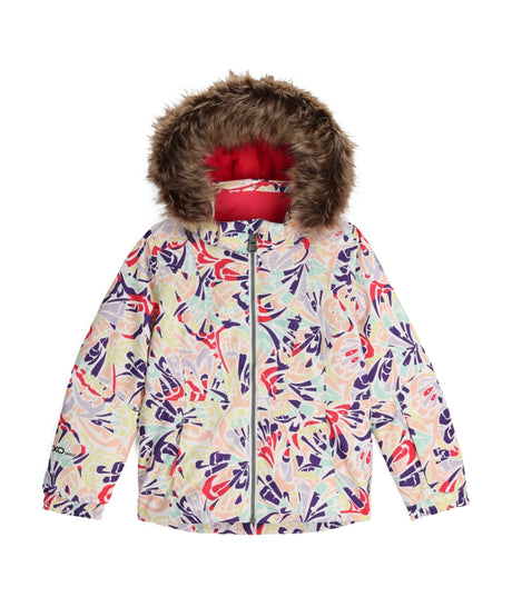 Spyder Lola Toddler Jacket ski jacket -- front view on model showing insulated shell and hood at Willis Ski and Board