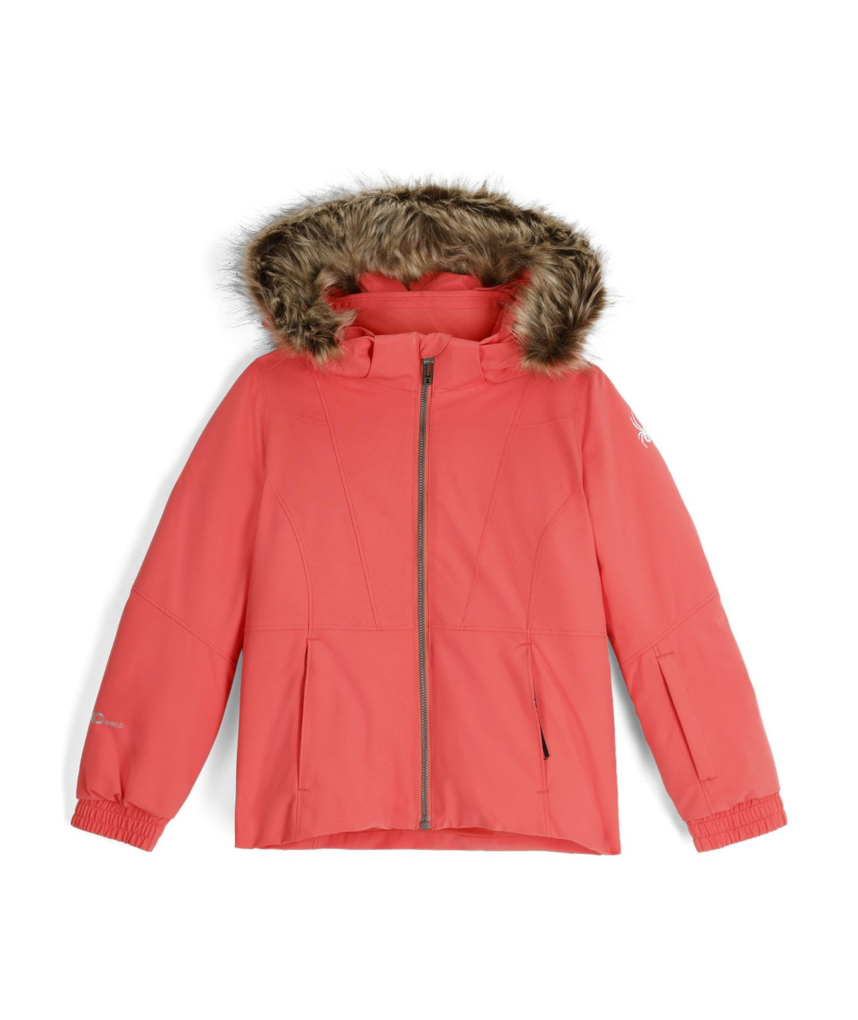 Spyder Lola Toddler Jacket 2026 ski jacket -- front view on model showing insulated shell and hood at Willis Ski and Board
