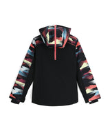Spyder Mila Junior Jacket 2026 ski jacket -- Black colorway front view on model with hood and cuffs